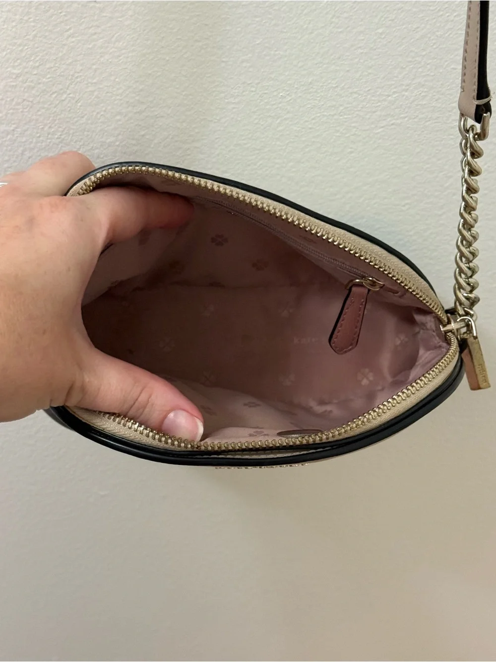 kate spade Two-Tone Beige and Black Dome Crossbody with Gold Chain